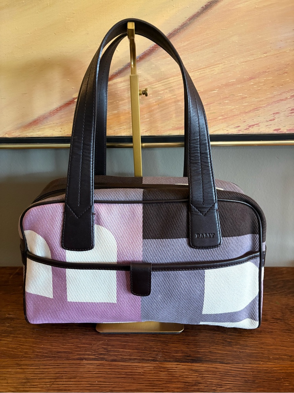 Bally Biagio "Busy B" Purple Monogram Canvas Satchel Bag - PRISTINE Unused Cond!